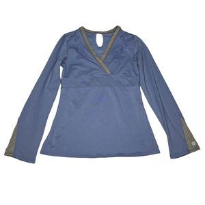 Athleta Shirt Womens Medium Blue Long Sleeve Athletic Active Wear V Neck